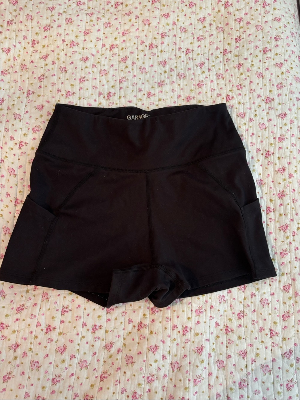 Garage Black High-Rise Bike Shorts with Side Pockets